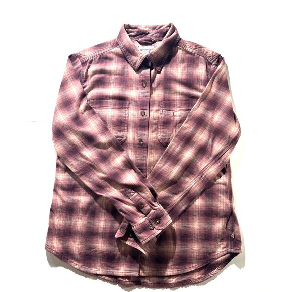 Carhartt Womens Plaid Button-Up Shirt M Long Sleeve Stretch Cotton/Spandex Pink - Picture 6 of 11
